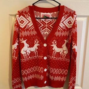 TIPSY ELVES CHRISTMAS DOUBLE DATE HUMPING REINDEER CARDIGAN SWEATER